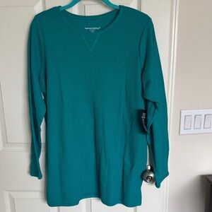 NWT - Woman Within Teal Ribbed Knit Top. Size L (18/20)
